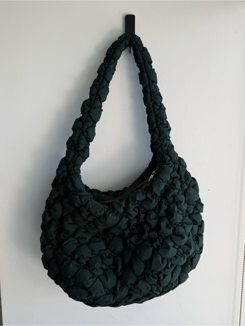 Babaton Curator Bag - Deep Green Textured Ruched Shoulder Bag - large